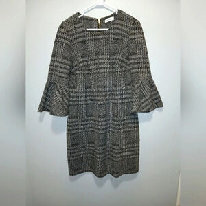 Calvin Klein women's size 10 tweed bell sleeve midi dress black white pl…